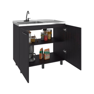 English Elm Napoles Freestanding Stainless Steel Utility Sink with Deep Basin for Laundry Rooms Black + Dark Walnut B200S00455