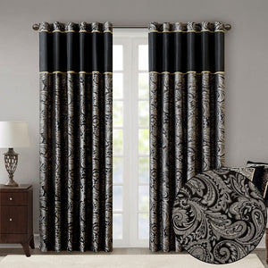 English Elm Jacquard Madison Park Aubrey Window Curtain Pair with Paisley Weave, Faux Silk Piping, OEKO-TEX Certified Black 3.05 L x 10.24 W x 10.24 H B03598268