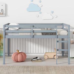 English Elm Solid Twin Loft Bed with Ladder and Reinforced Slats for Storage-Friendly, Space-Saving Bedrooms Grey W504P190928