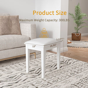 English Elm Vanity Stool with Cushion and Solid Wood Legs, White Finish — Comfortable PU Seat, Stable 264lb Load W3128P257656