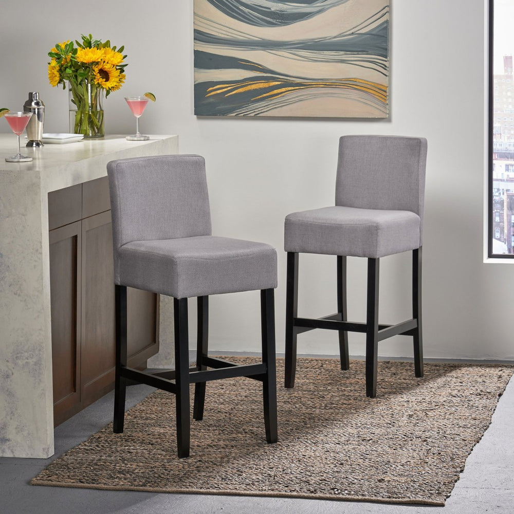 English Elm 30-inch Fabric Upholstered Barstool Set Rubberwood Frame with Lumbar Support 74503.00FLGRY