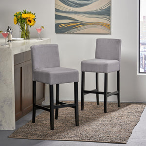 English Elm 30-inch Fabric Upholstered Barstool Set Rubberwood Frame with Lumbar Support 74503.00FLGRY
