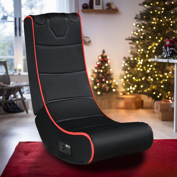 English Elm FOLDABLE Gaming Chair with Bluetooth Speakers, Black/Red Polyester, Foldable, 3.5mm Input, Battery Powered Comfort W311P256529
