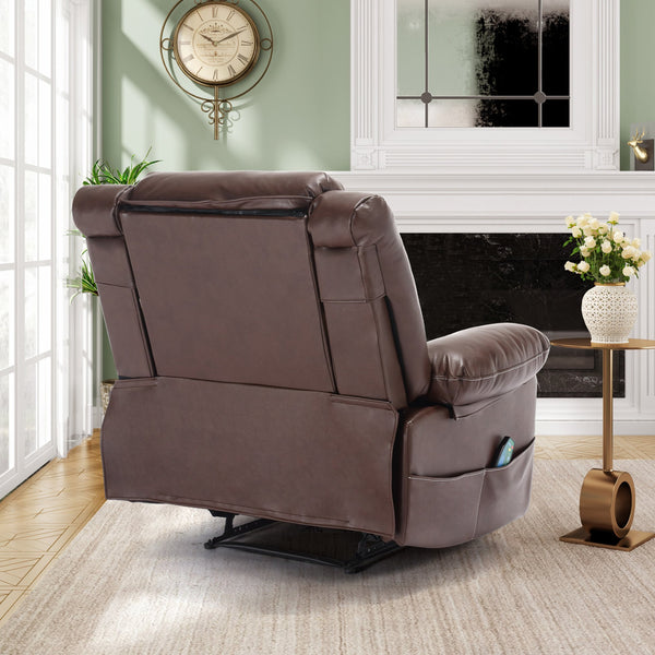 English Elm Breathable Leather Massage Recliner with 8-Point Massage, Heated Lumbar, 4-Zone Relief & Pockets Brown W1403P156677