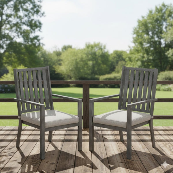 English Elm Set of 2 Outdoor Aluminum Dining Chairs Wood-grain Finish with Waterproof Cushions Gray B082P455141