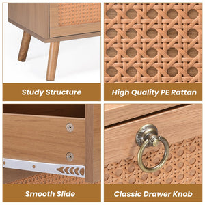 English Elm Rattan 6-Drawer Double Dresser with Handwoven PE Rattan Fronts, Wood Top, Copper Pulls, Spacious Storage Vintage T3623P411339