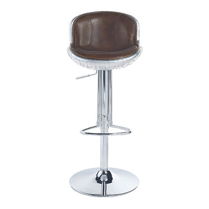 English Elm Vintage Adjustable Swivel Stool In Brown Leather & Aluminum - Stylish Industrial Design For Home B062P189160-GIGA