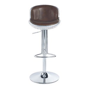 English Elm Vintage Brown and Aluminum Adjustable Stool With Swivel