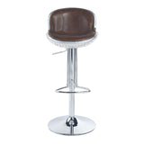 Brown Leather Swivel Stool with Vintage Aluminum Patchwork Design