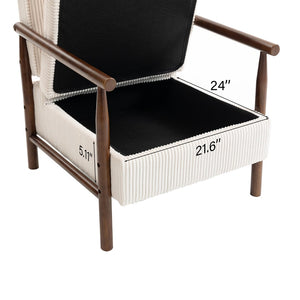 English Elm Storage Accent Chair Mid Century Wood Frame Upholstered Seat with Lumbar Cushion Antique White W2530P401445