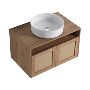 English Elm 30" Bathroom Vanity With Integrated Sink, Soft-Close Doors, & Modern Floating Design For Minimalist Space W999S00397