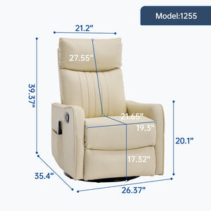 English Elm Beige Fabric Swivel Rocker Recliner with Massage Nodes and Lumbar Heat for Living Room Beige W1803P363430