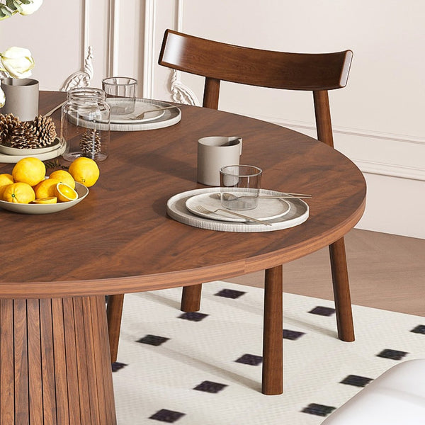 English Elm Retractable Rock Slab Dining Set with Leather Wrapped Base for Compact Apartments Walnut W2700S00126