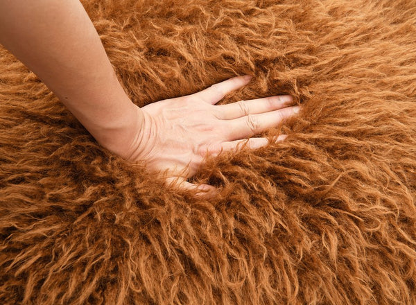 English Elm Camel Plush Faux Fur Accent Chair with Retro Curved Wood Arms, Tight Seat & Back, 28.3"W x 35.4"D B2741P401382