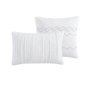 English Elm Sutton 6 Piece Comforter Cover Set - Elegant Ivory Cotton Bed Ensemble With Decorative Pillows B340P341974-GIGA