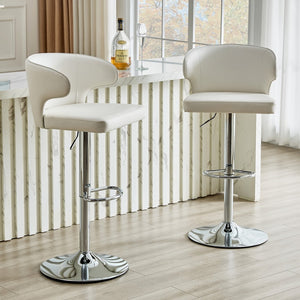 English Elm Modern Oil-wax Upholstered Swivel Barstools with Ergonomic High Back for Kitchen Islands White+Silver W2920P419848