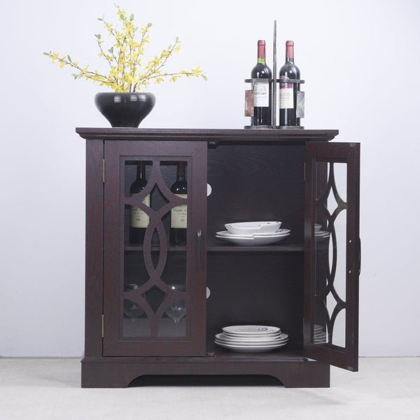 English Elm Elegant Mirrored Sideboard with Butterfly Carved Doors Wood Grain Finish Dining Storage Ox Blood Red W2899P372744