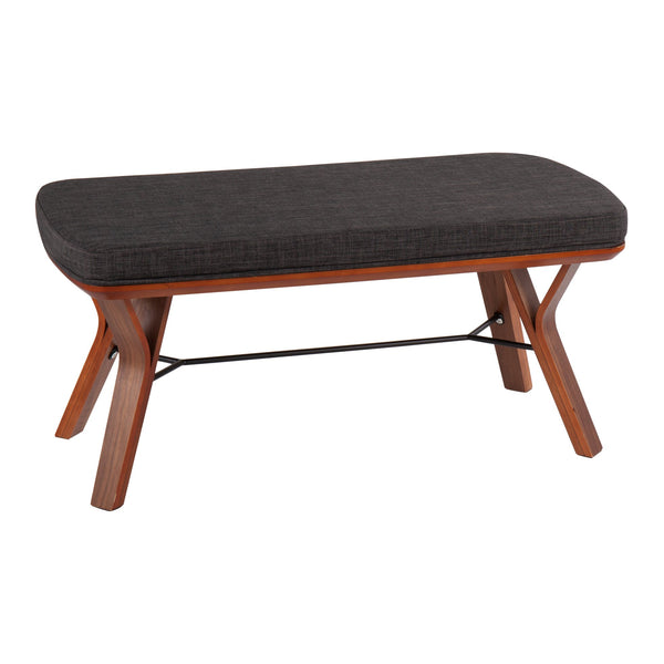 English Elm Folia Mid-Century Modern Bench in Walnut Wood with Plush Upholstered Seat — Stylish Entryway Accent Charcoal B202S01152