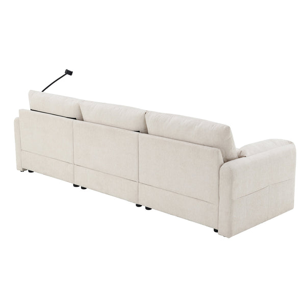 English Elm 96.5'' L-Shaped Sectional Sofa with Giant Storage Ottoman, USB Type-C Charger, Phone Holder and Pocketed Arms Beige N723S8776A