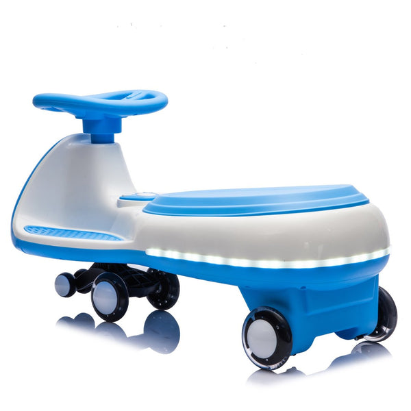 English Elm 12v Kids Ride on Wiggle Car with Dual Motors Led Wheels Bluetooth and Triangular Frame Blue W1578P390194
