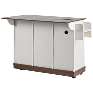 English Elm K&K 55.5" Farmhouse Kitchen Island with Sliding Barn Door, Drop Leaf, Charging Station, Wheels White N707P288229W