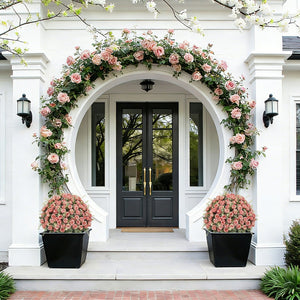 English Elm 24-inch Faux Rose Arrangement Uv Resistant Silk Blooms Set of Two Cement Potted Decor Green,Pink W2945P458445