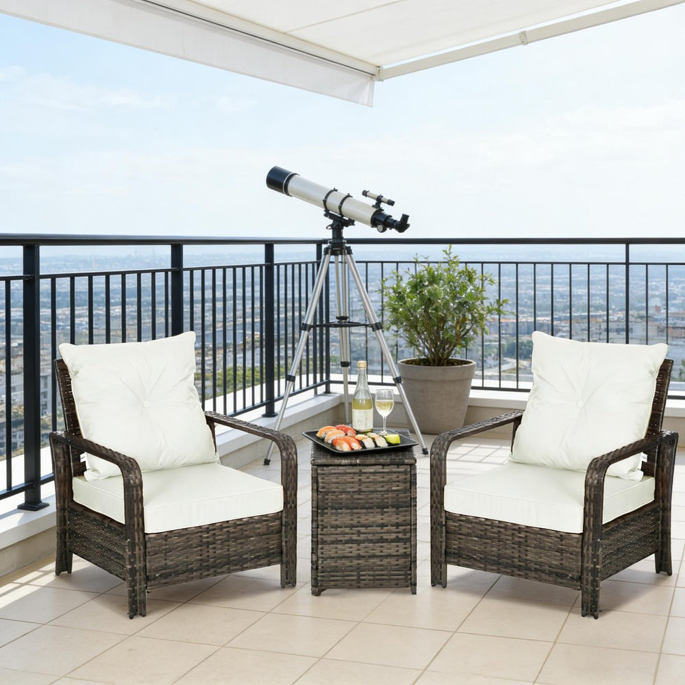 English Elm Wicker 3 Piece Outdoor Bistro Set with Pe Rattan Lounge Chairs and Storage Table T3971P444365