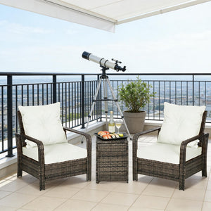 English Elm Wicker 3 Piece Outdoor Bistro Set with Pe Rattan Lounge Chairs and Storage Table T3971P444365