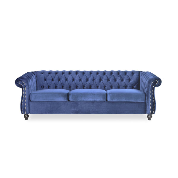English Elm Christopher Knight Home® - 3 Seater Chesterfield Sofa with Button Tufted Diamond Stitch, Nailhead Accents & Scrolled Arms - Low Profile Blue N771P262584U