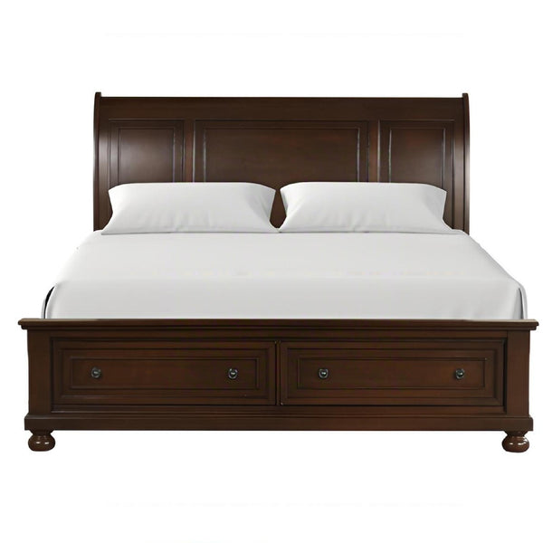 English Elm Meade Queen Sleigh Bed With Footboard Storage In Dark Cherry Finish - Elegant & Durable Design B078S00646
