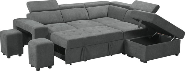 English Elm Remy Woven Fabric Sleeper Sectional with Pull-out Bed Storage Ottoman and Stools B2749S00185