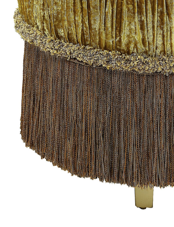 English Elm Gold Rococo Vanity Stool with Button-Tufted Back, Ornate Carvings, Gold Finish, Plush Upholstery B062P215391