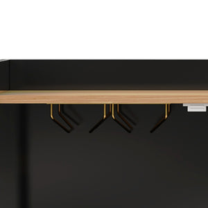 English Elm Modern Fluted Bar Cabinet with Wine Rack Glass Holders Adjustable Shelving and Hidden Drawer Black N728P438606B