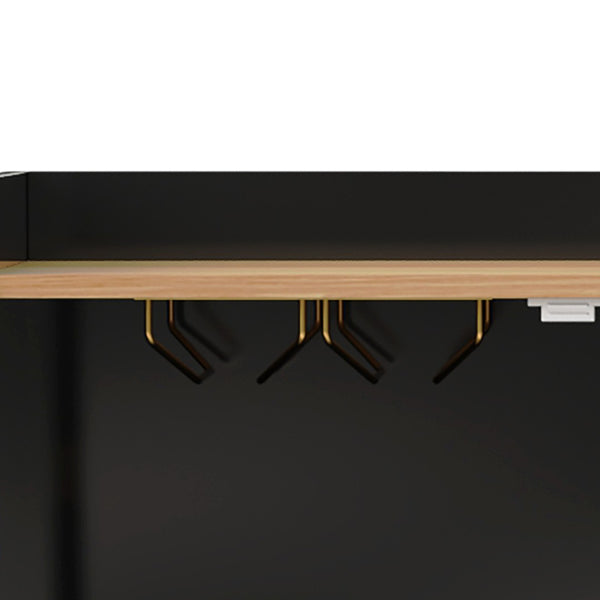 English Elm Modern Fluted Bar Cabinet with Wine Rack Glass Holders Adjustable Shelving and Hidden Drawer Black N728P438606B