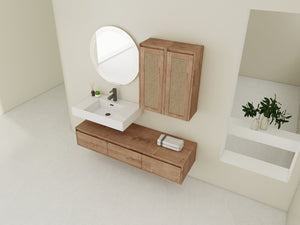 English Elm 60-Inch Wall-Mounted Bathroom Vanity With Integrated Resin Sink, Soft-Close Drawers & Elegant Oak Finish W999S00358