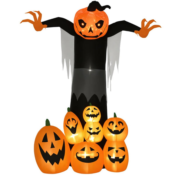 English Elm Halloween Giant Pumpkin Ghost Inflatable Yard Decor with Led Flame Glow Eight Feet Tall T3971P382648
