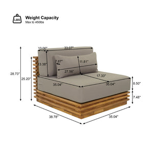 English Elm Oversized Solid Acacia Patio Club Chair with Three Piece Cushion Set for Outdoor Lounging Brown,Natural+Grey N768P392779B