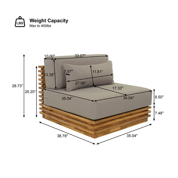 English Elm Oversized Solid Acacia Patio Club Chair with Three Piece Cushion Set for Outdoor Lounging Brown,Natural+Grey N768P392779B