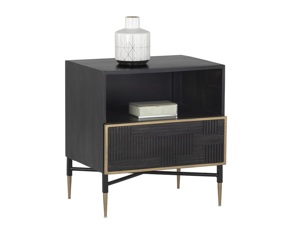 Sunpan Markwood Nightstand - Handcrafted Dark Brown Mango Wood with Antique Brass Frame & Ample Storage