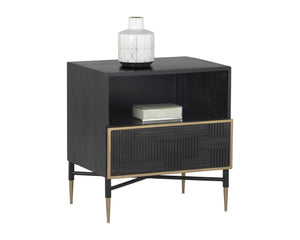 Sunpan Markwood Nightstand - Handcrafted Dark Brown Mango Wood with Antique Brass Frame & Ample Storage