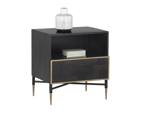 Sunpan Markwood Nightstand - Handcrafted Dark Brown Mango Wood with Antique Brass Frame & Ample Storage