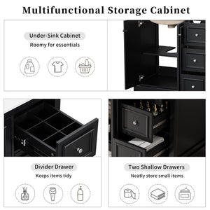 English Elm 36'' Transitional Bathroom Vanity with Ceramic Sink, Solid Wood Frame, Adjustable U-Shelf & Soft-Close Doors Black N729P292966B