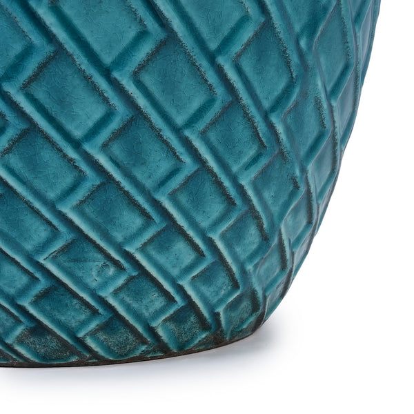 English Elm Ceramic Handcrafted Cyan Planter - Modern Elegance For Your Patio, Garden, Or Windowsill Display W3273P326367