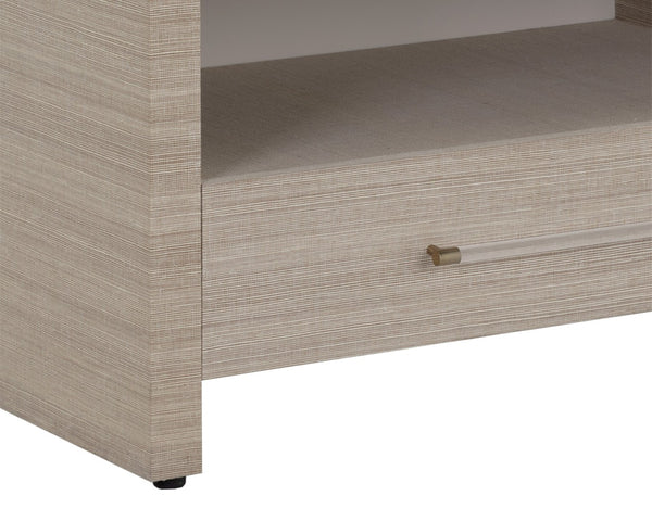 Sunpan ATHERTON Nightstand - Sand Raffia & Solid Wood, Soft-Closing Drawers, Modern Design & Safety Features 112286