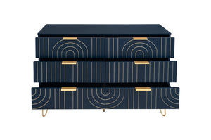 English Elm Modern 6 Drawer Dresser with Gold Metal Handles, Anti-Tip Design, Smooth Slide Drawers for Bedroom Dark Blue W688P170447