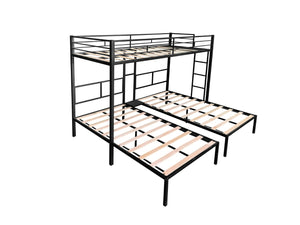 English Elm Triple Bunk Bed - Versatile L-Shaped Design, Sturdy Metal Frame, Noise-Free Slats & Built-In Side Table W427S00072-GIGA