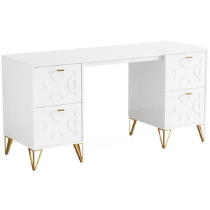 English Elm Stylish White Mdf Computer Desk with Gold Legs Four Drawers for Home Office T3971P449545