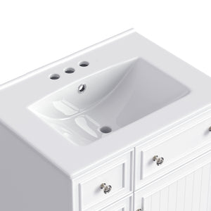 English Elm 24-Inch Bathroom Vanity Cabinet with Ceramic Sink, Space-Saving Storage, Solid Wood Feet, Durable Finish White WF532034AAK