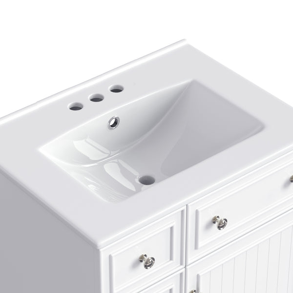 English Elm 24-Inch Bathroom Vanity Cabinet with Ceramic Sink, Space-Saving Storage, Solid Wood Feet, Durable Finish White WF532034AAK