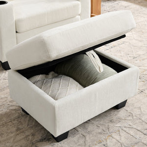 English Elm Single Chenille Manual Recliner with Usb Port Hidden Storage Ottoman and Cup Holders Beige W487P423650